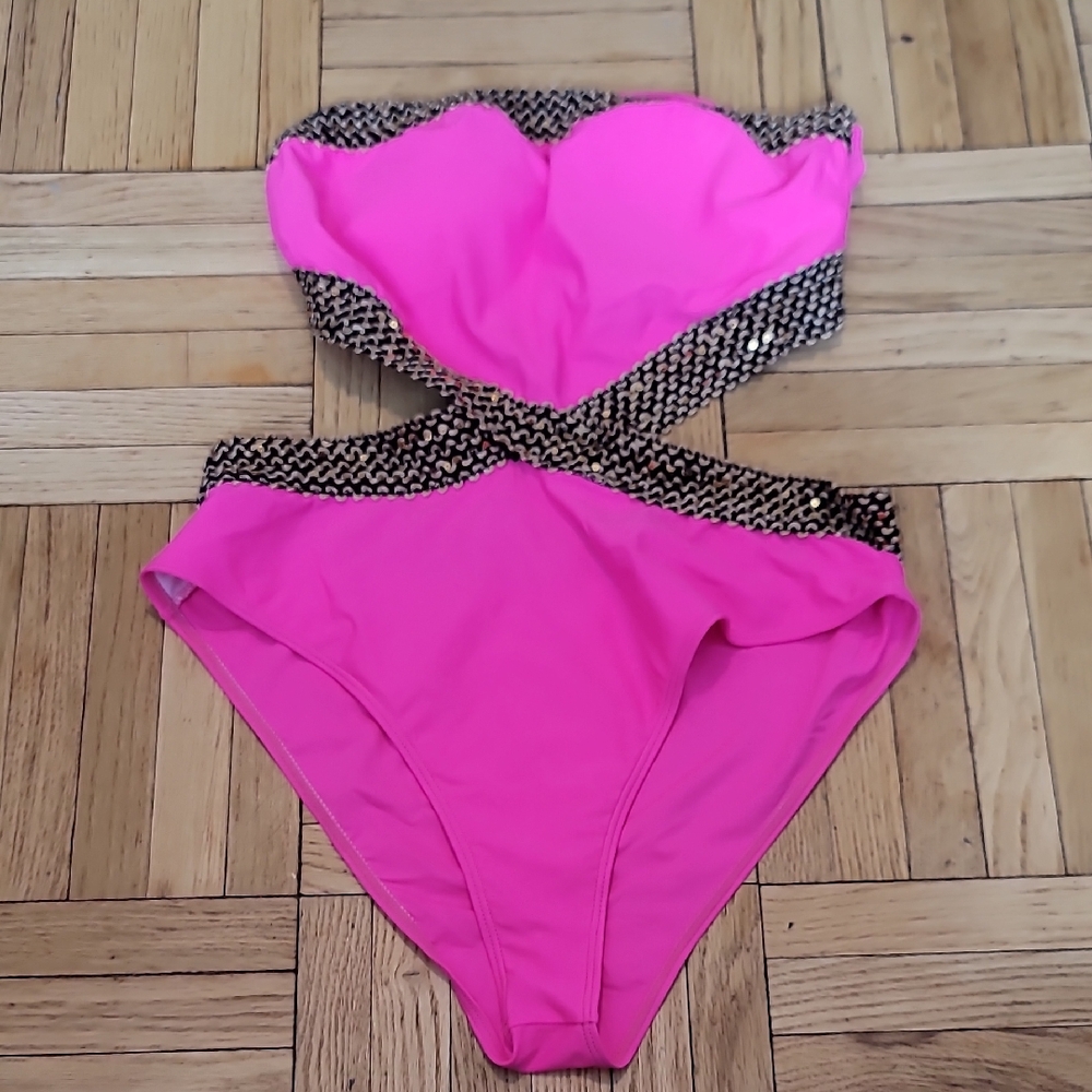 Pink Womens Hot Pink and Gold Monokini